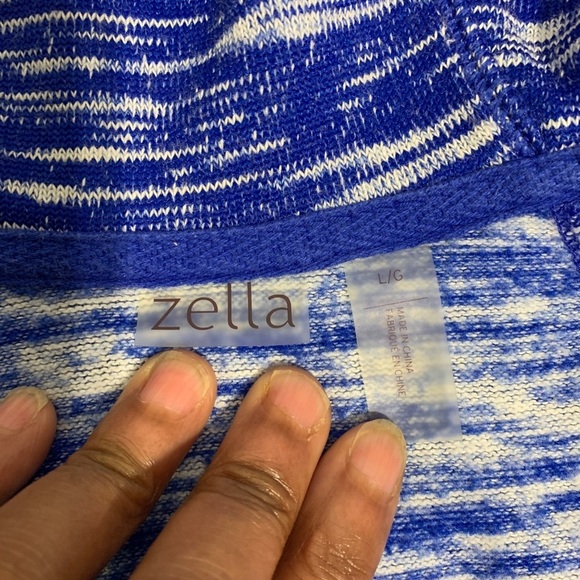 Zella Blue White Hooded Pocket Women's Sweater Jacket Large - Picture 5 of 8